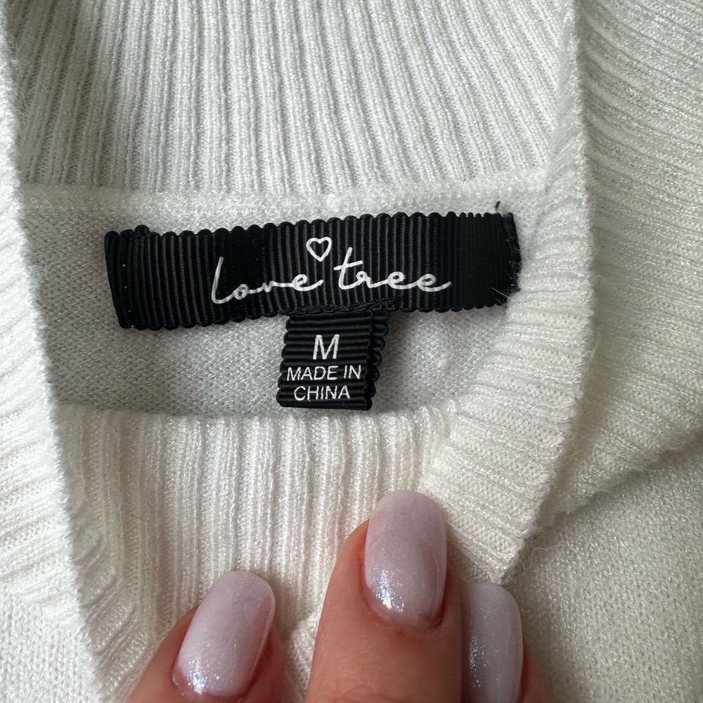 Love Tree White Mock Neck Sweater Ribbed Knit Long Sleeve Top - Picture 7 of 10